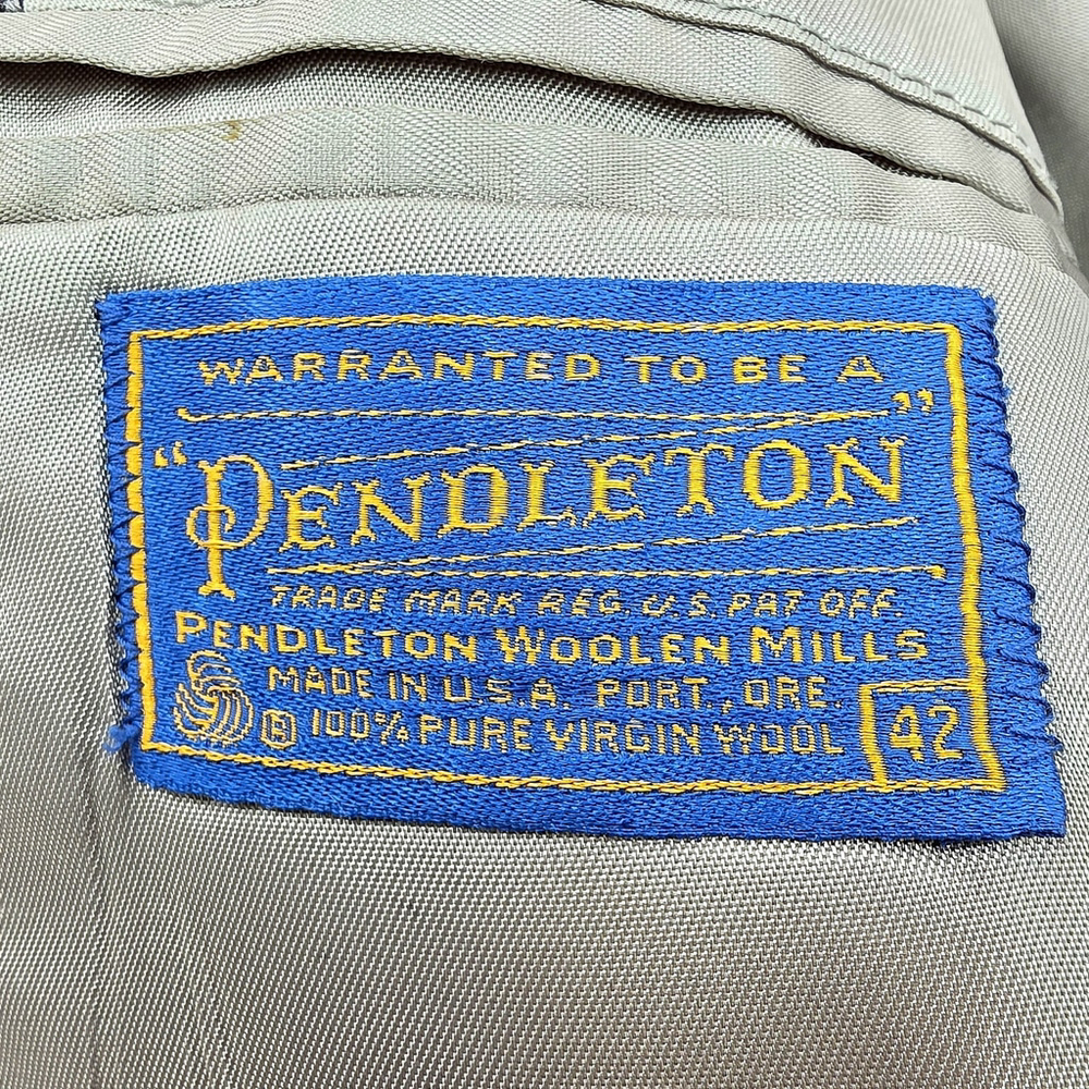 Pendleton Tweed Blazer Size 43 Men Gray Suede Elbow Patch USA Americana - Picture 5 of 16